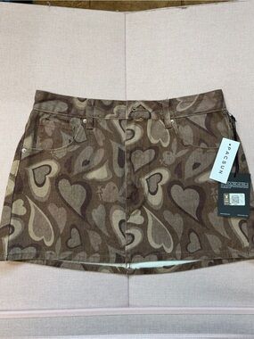 Playboy by PacSun Brown Heart Print Denim Mini Skirt